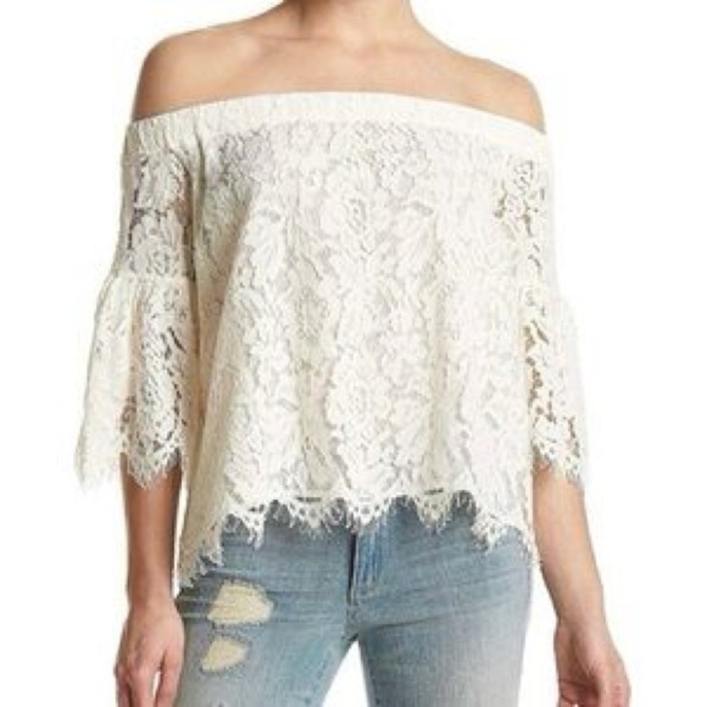 Jessica Simpson Cream Off Shoulder Lace Blouse. Boho Beachy Whimsical Fairy Core